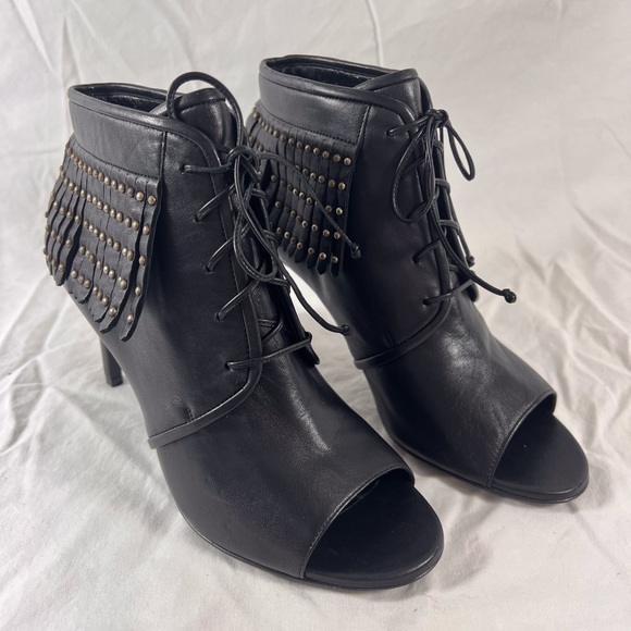 $1295 SAINT LAURENT Paris Studded Fringe Black Bootie 37 7US Made in Italy - Picture 4 of 12